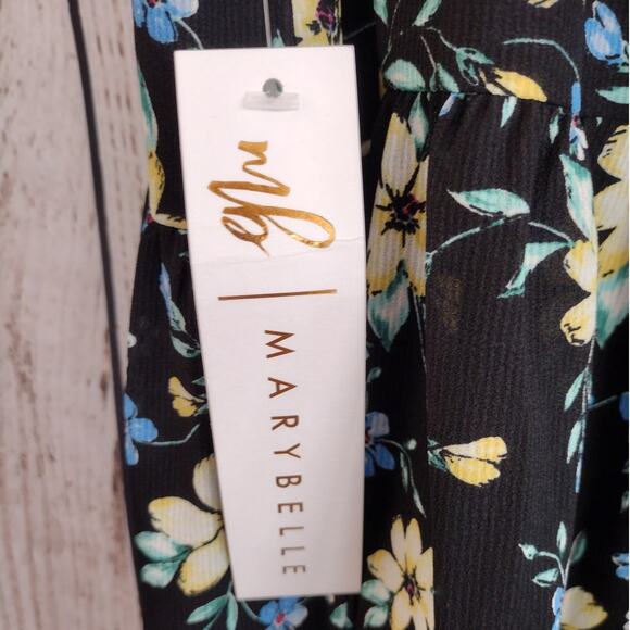 Marybelle Dia & Co NEW Black Floral Two-Tier Pull-On Flare Skirt Womens 3X Plus - Picture 8 of 11